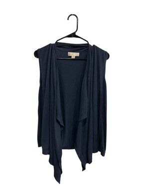 Michael Kors Large Navy Sleeveless Draped Cardigan Vest Old Money Minimalist